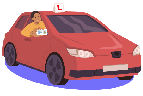 smiling driving instructor in red car holding learner's license with L plate representing driving lessons 3 driving skills tips
