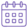 purple calendar icon with six squares representing days of the month